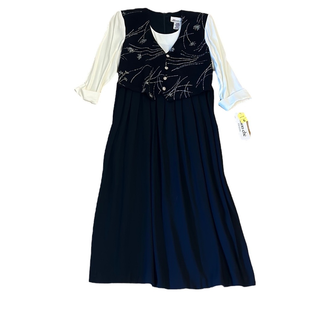 NWT Vintage Allison-Che Embellished Black and White Dress Women’s Size 6 Petite
